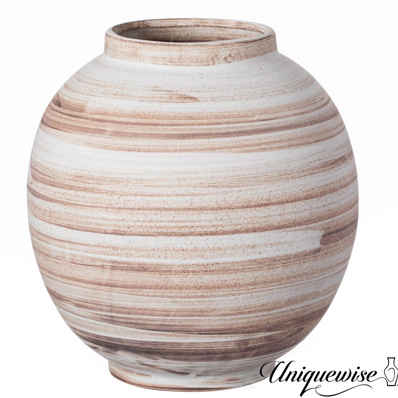 Uniquewise Ceramic Stripe Vase Vintage Boho Decorative Piece for Pampas Grass Ideal for Living Room Coffee Table Mantle Shelf and Centerpieces Modern Farmhouse Decor & Occassion Gift, White